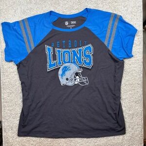 NFL Team Apparel Detroit Lions Shirt Womens Size 5 Grey Blue Raglan Tee 40745488